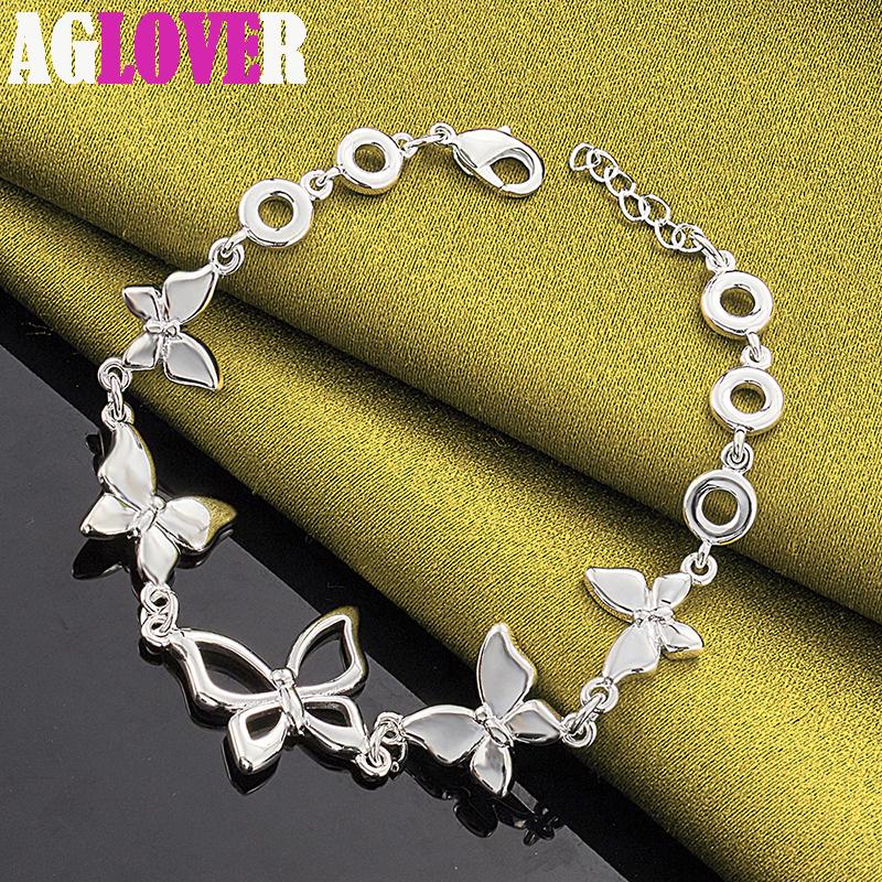 925 Sterling Silver Five Butterfly Chain Bracelet Jewelry