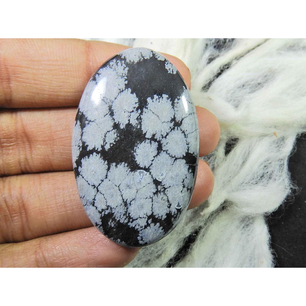 54Cts. Natural Snowflake Obsidian Loose Gemstone Oval Cabochon 27X42X4MM SK-2818