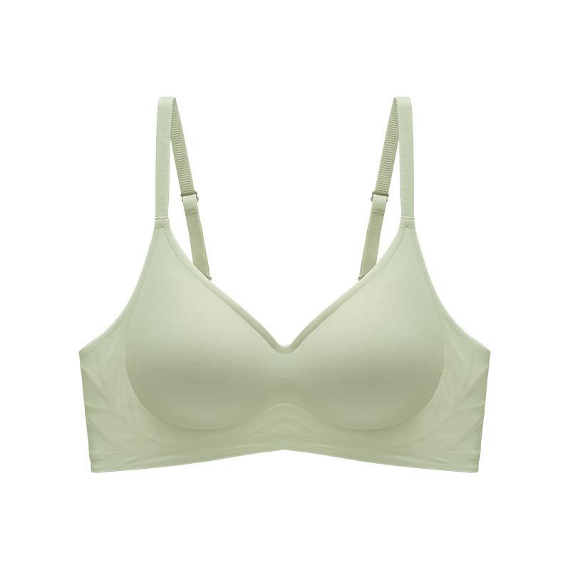 Soft support jelly glue fixed cup ice silk underwear women's summer thin breathable gathering bra cover no trace no steel ring