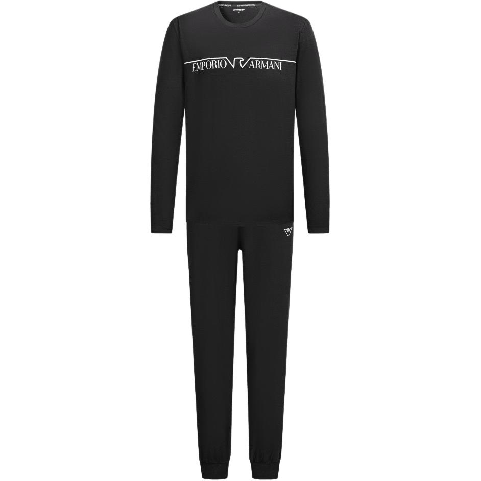 Emporio Armani FW24 Спортивный костюм с принтом-буквами, круглым вырезом, длинным рукавом, повседневный, мужской, Черный 112033-4F516-00020
