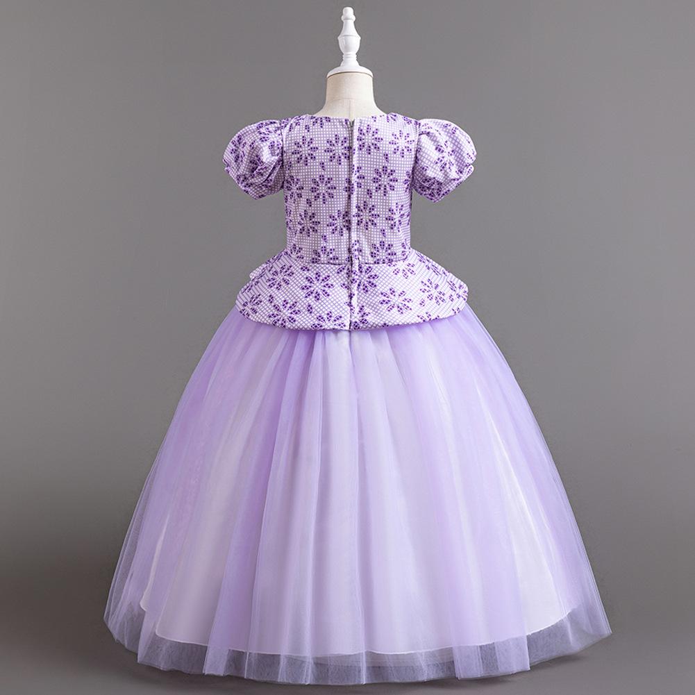 Children's Princess Dresses Thousand Birdie Patchwork Mesh Puffy Long Bubble Sleeve Girls' Stage Performance Dresses Girl's Favourite Dress