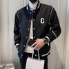 Men Baseball Coat Long Sleeve Single-Breasted Jacket with Letters Print Baseball Collar Outdoor Sports Outerwear