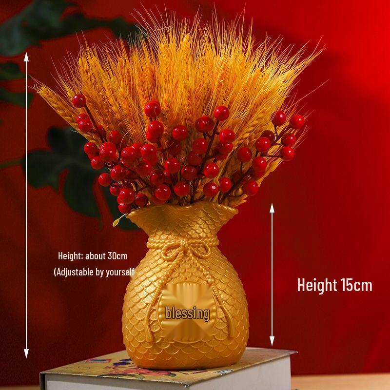 Ваза в виде мешка с золотой пшеницей - Настольное украшение для дома или офиса