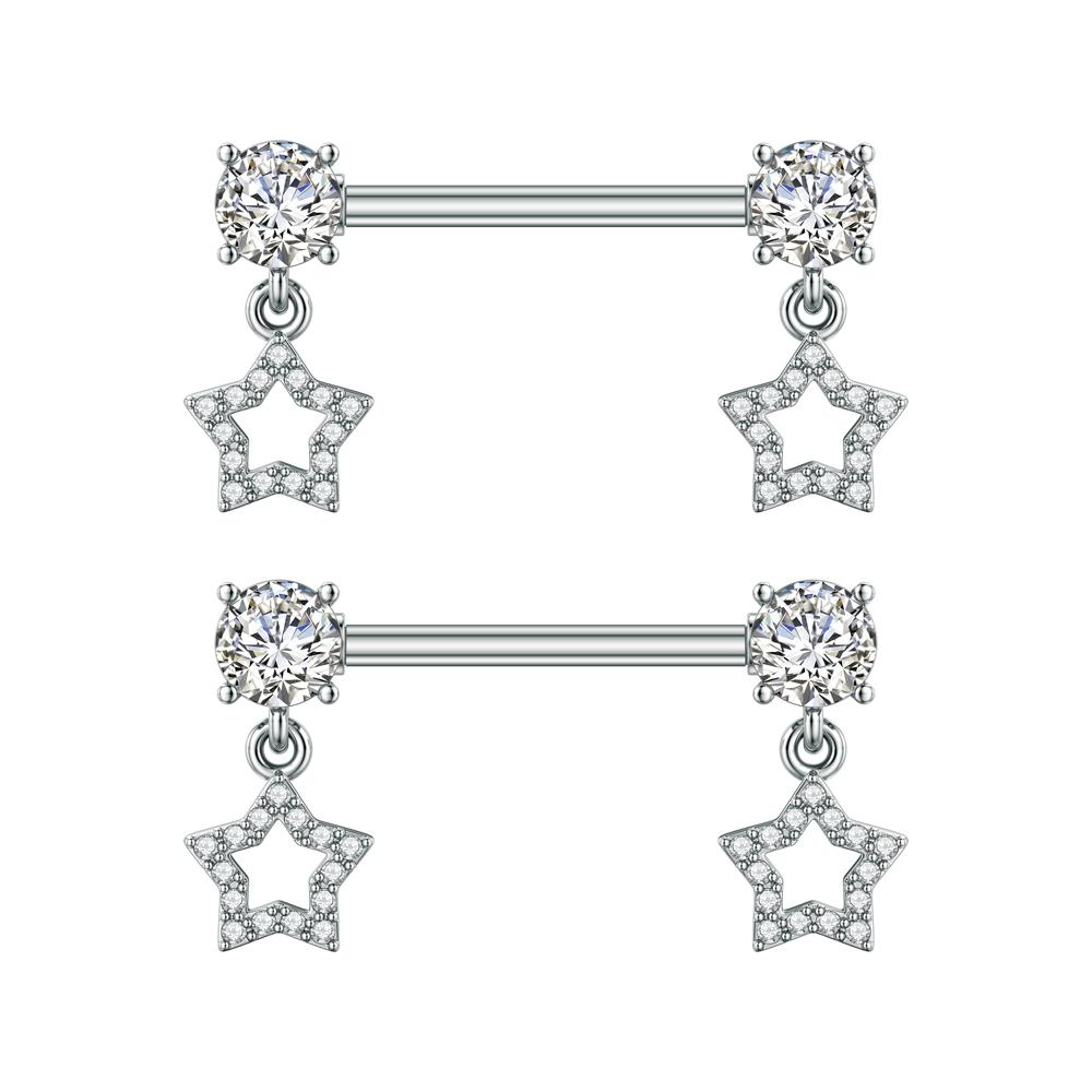 2 шт., милый медведь, бабочка, висячие пирсинг сосков, нержавеющая сталь, крест, звезда, подвесной щит для сосков, штанга для женщин, кольца для сосков