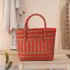New Red and Gold Woven Handbag Xipu Gift Bag Mid-Autumn Festival Gift Plastic Woven Small Basket Beach Bag