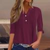 Women's Fashion Casual Solid Colour V-Neck Long Sleeve Button Down T-Shirt Top