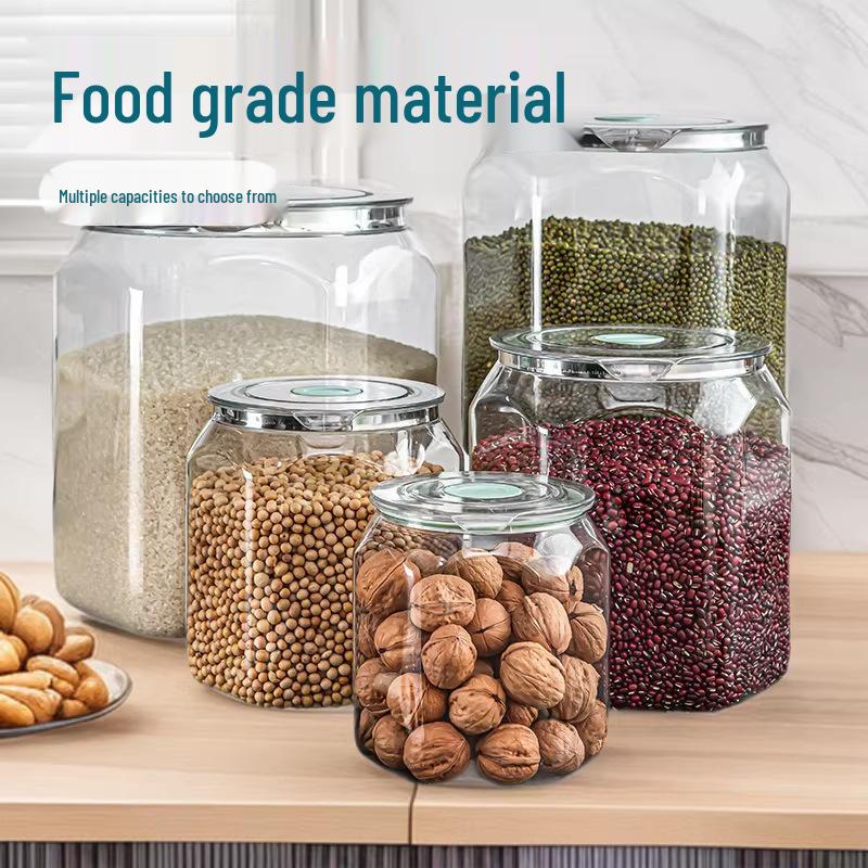Food-Grade Transparent Storage Jar - Thickened, Moisture & Dust-Proof, Fresh-Keeping Kitchen Grain Container.