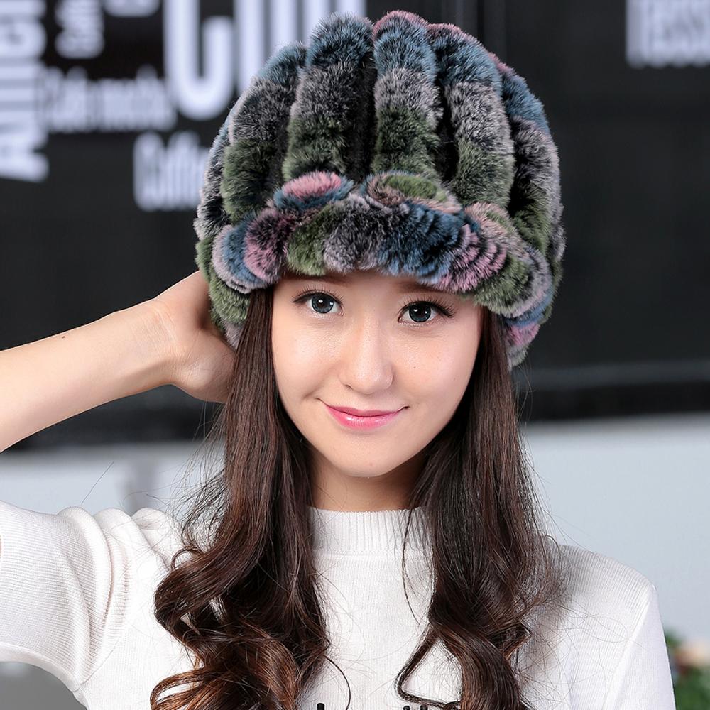 Hot Sale Women Real Rex Rabbit Fur Hat Winter Warm Genuine Rex Rabbit Fur Beanies Caps Knitted Natural Rex Rabbit Fur Cap