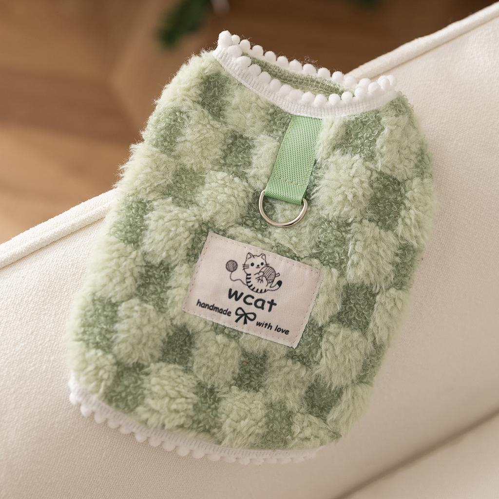 Pet Clothes Autumn and Winter Fleece Can Be Towed Fleece Checkerboard Small Dog Than Bear Teddy Dog Clothes