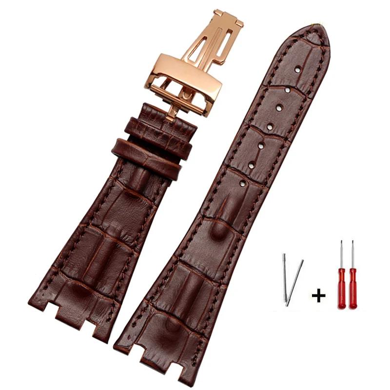 Genuine Leather Folding Buckle 28mm Watchband for AP 15703 26470SO Royal Oak Offshore Men's Sports Watch Strap