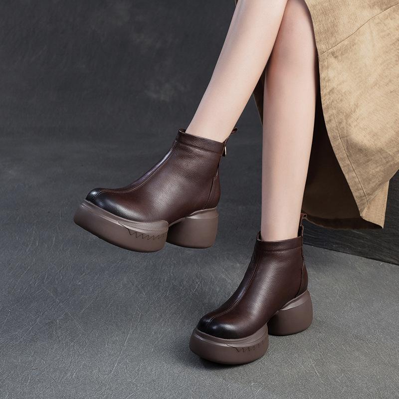 Fashion GKTINOO Genuine Leather Ankle Boots Women Shoes 2025 New Autumn Winter Round Toe Square Heel Zip Handmade Leisure Women Boots