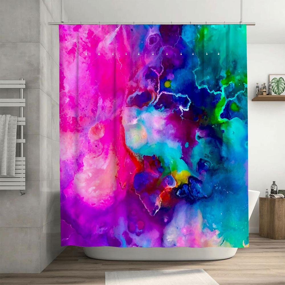 Colorful Shower Curtain Painted Fabric Bath Decor For Bathroom Decoration Pink Blue Green Yellow Purple Colorful Pattern Customi