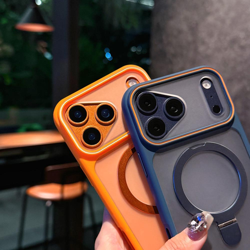 Совместимый iPhone 17 Pro Max Полупрозрачный Матовый Металлический Магнитный Держатель Защитный Чехол с Ощущением Кожи