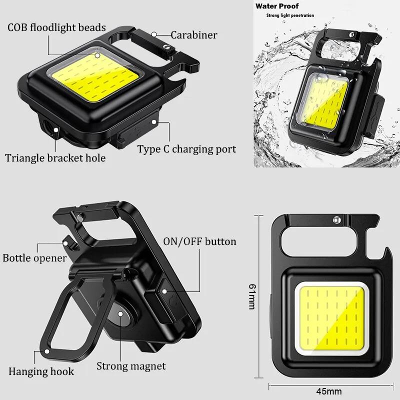 Super Bright Mini COB Keychain Portable light Flashlight Portable Lamp with Magnet USB Charging Waterproof Lighting Camping Lamp
