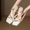 Women's Pu Band Cross Strap Kitten Heel Open Toe Sandals Elegant Ladies Slim Daily Dress Pumps Plus Size 34-39 Shoes Hot
