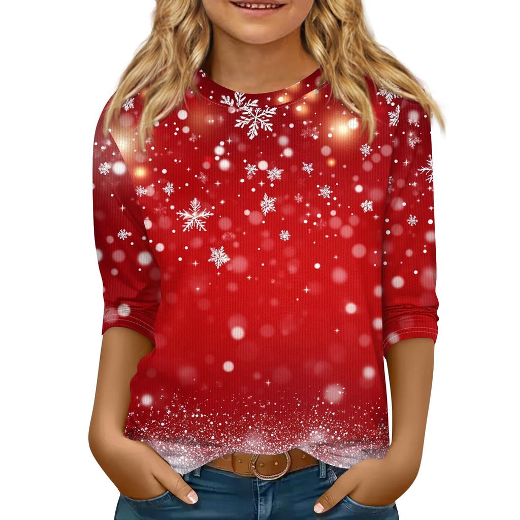 Детская футболка с рукавом 3/4, повседневная футболка с принтом, круглый вырез, блузка-пуловер