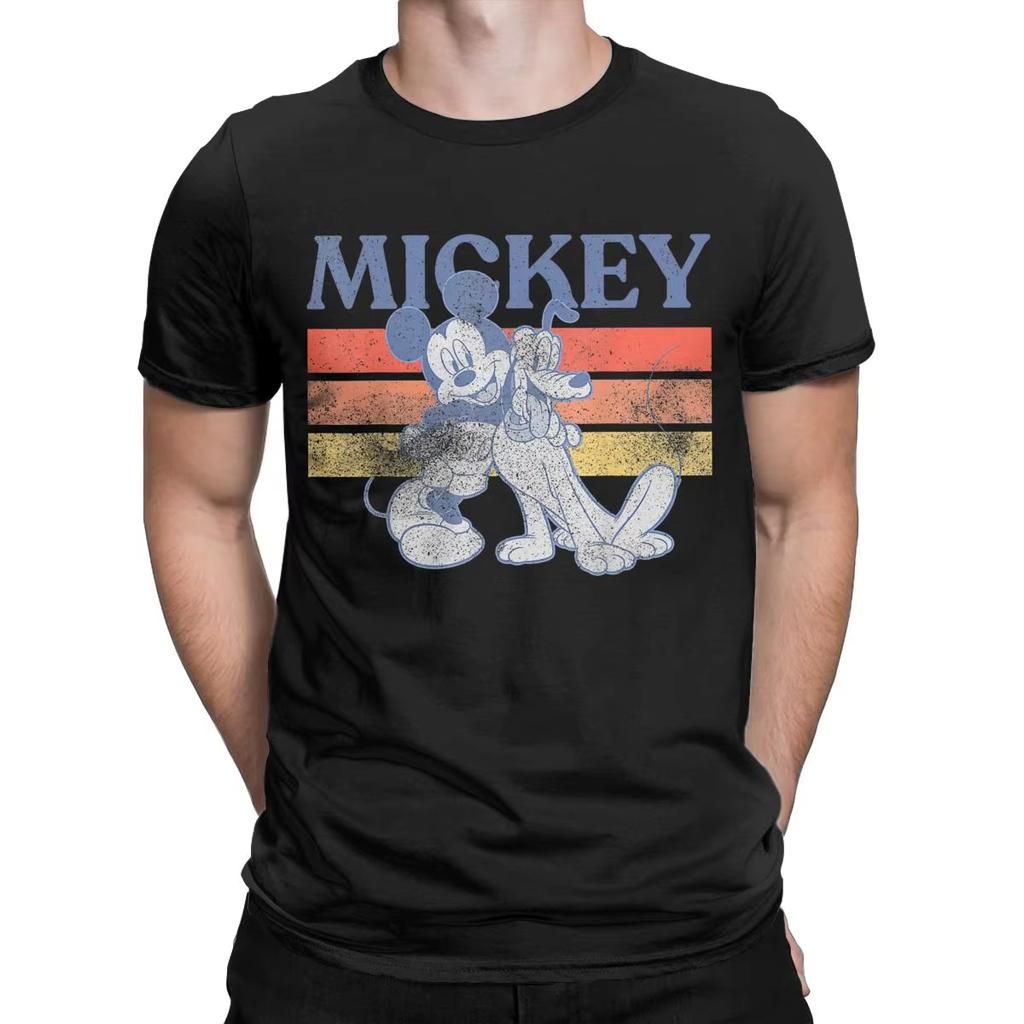 Summer New Men‘s T Shirts Mickey And Friends Mickey And Pluto Print Retro Cotton Fashion Short Sleeve O-neck Tees Casual Tops