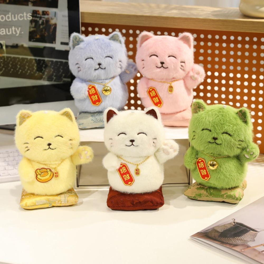 With Necklace Plush Lucky Cat Ornament Fluffy Lucky Cat Stuffed Doll Kids Birthday