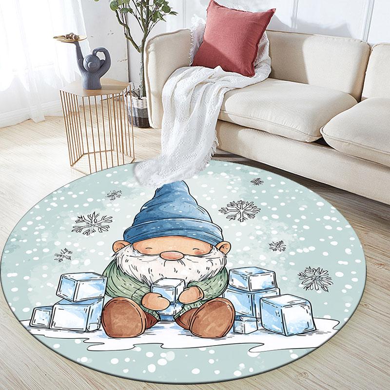 Cartoon Snowman pattern round rug,Carpet Rug for Living Room Bedroom Playroom ,Non-slip Floor Mat,Holiday Gifts and Birthday Gifts.