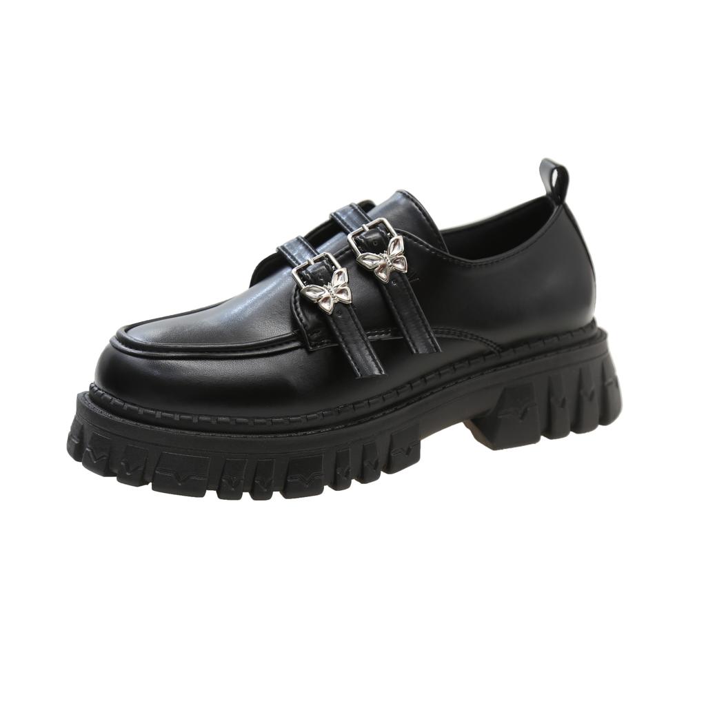 Модные туфли-оксфорды на толстой платформе для женщин Готические нескользящие лоферы из лакированной кожи с двойной пряжкой Туфли Мэри Джейн