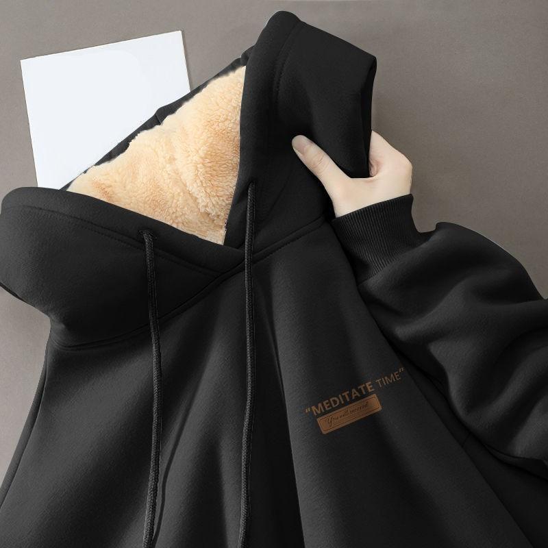 Парная зимняя толстовка с капюшоном из флиса ягненка, однотонная, на кулиске, с эластичными манжетами, женская, мужская, осенне-зимняя