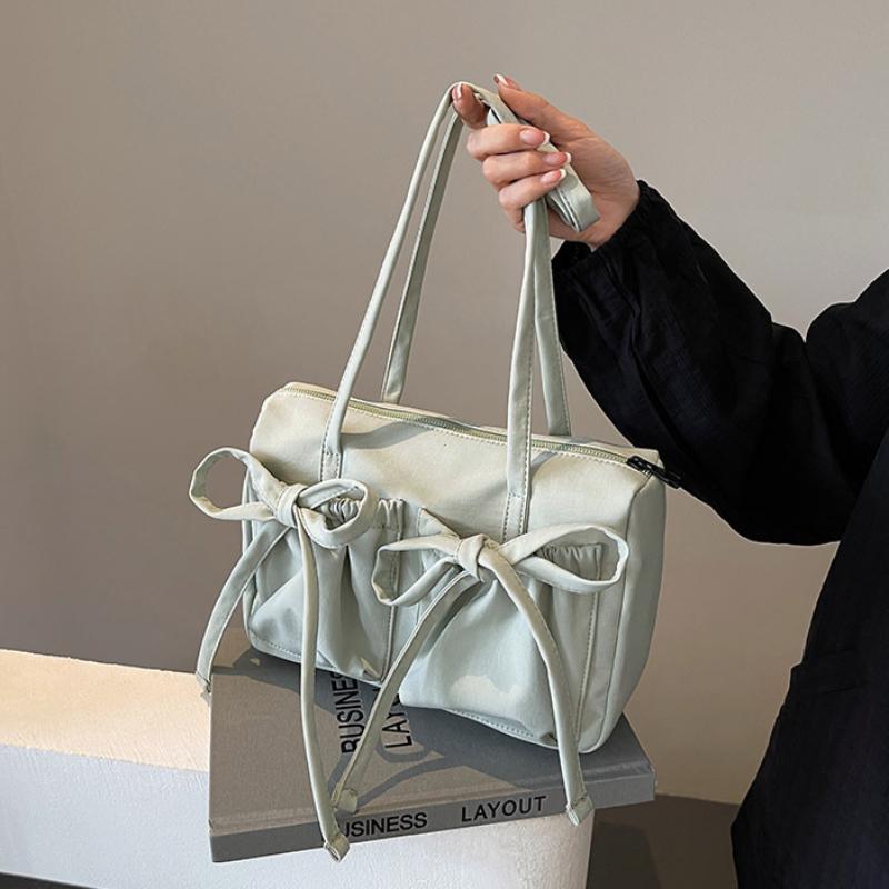 Bow Nylon Shoulder Bag Fashionable And Sweet Design Tote Bag Folded Large Capacity Commuter Women's Handbag