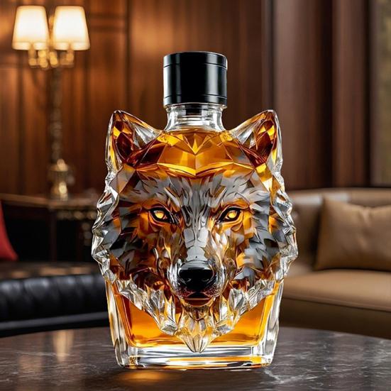 Декантер для виски в форме головы волка Стеклянная бутылка Декоративный декантер для алкоголя Уникальный декор для бара для любителей виски