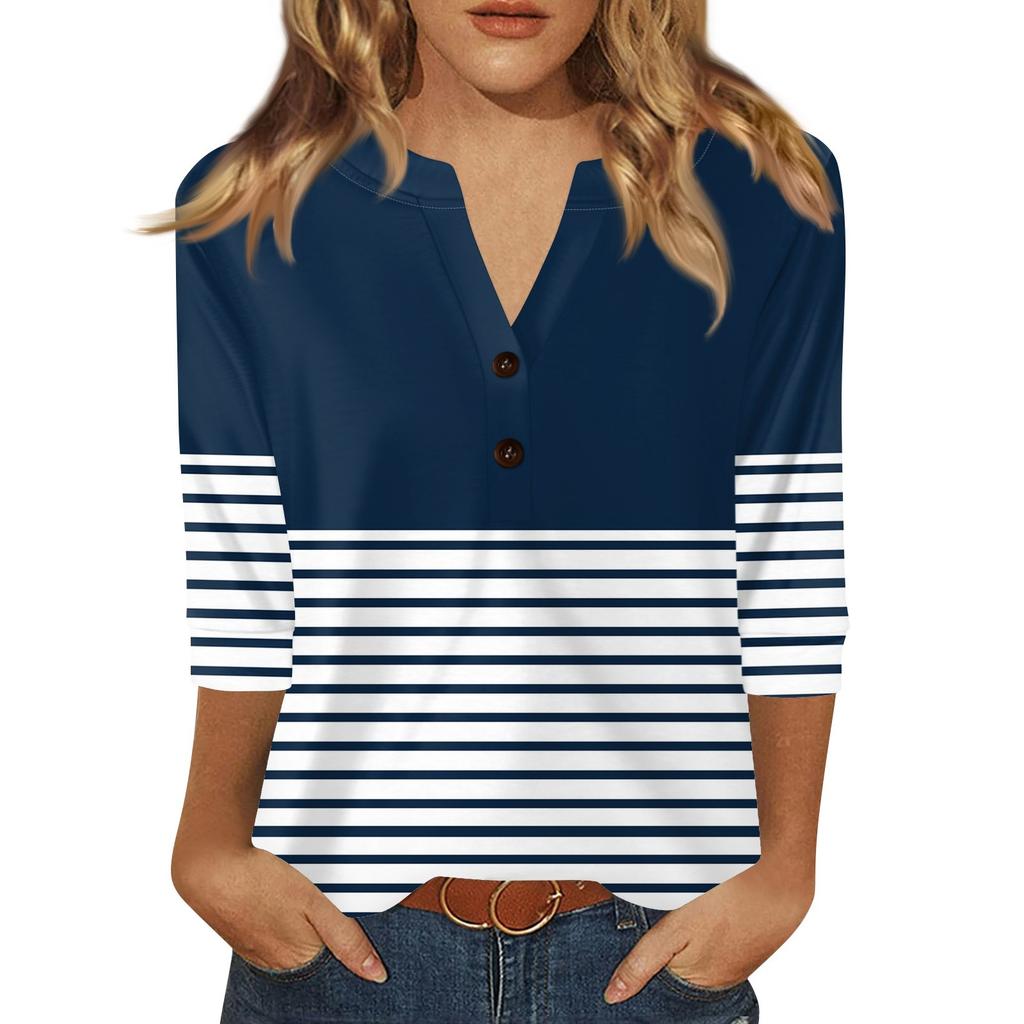 Women's T Shirt Print Button 3/4 Sleeve Daily Weekend Fashion Basic V- Neck Regular Top