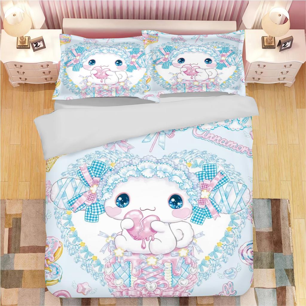 Серия Sanrio Набор постельного белья пододеяльник Kuromi для детей Размер King-size Роскошный чехол 100% Полиэстер 3 предмета Рождественские подарки Декор для дома