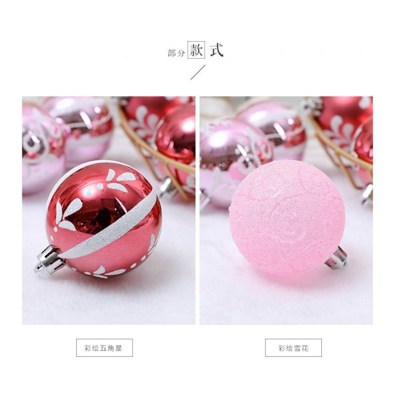 6cm Pink Red Painted Christmas Baubles Tree Hanging Ornaments Holiday Decorations
