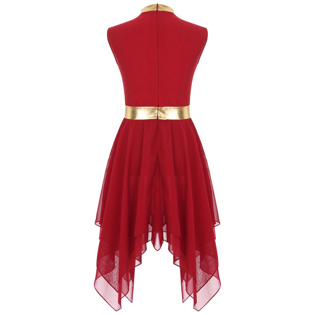 Детское платье для хвалы, металлический контрастный цвет, пэчворк, без рукавов, асимметричный подол, литургический костюм