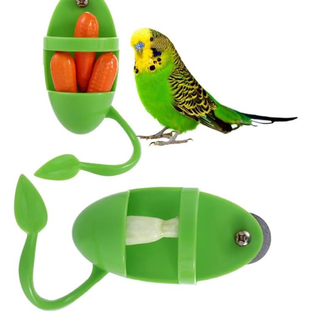 2Pcs Bird Feeding Cup Rack Plastic Cuttlebone Holder Stand Food Fruit Holder Bird Cage Accessories for Budgies Parakeet Cockatiel