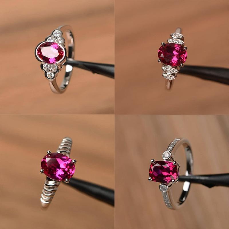Factory Red Blue Zircon Copper Diamond Ring Popular Engagement Jewelry