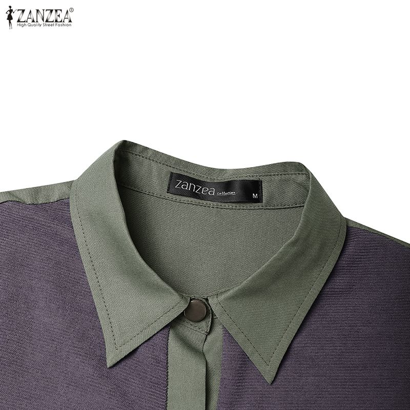 ZANZEA Женское повседневное платье свободного кроя с длинными рукавами и отложным воротником, в стиле пэчворк