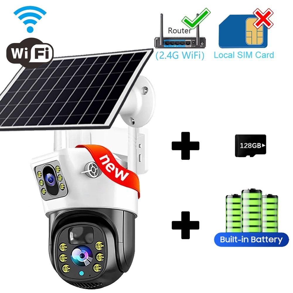 Уличная водонепроницаемая 4G/WIFI солнечная камера видеонаблюдения CCTV, HD ночное видение, двойные камеры с PIR-датчиком обнаружения человека