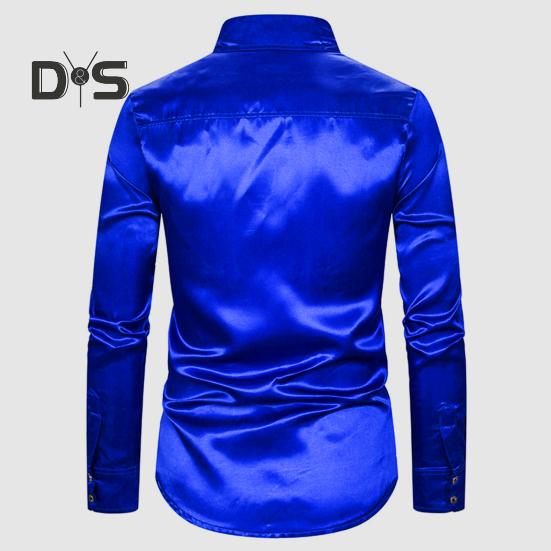 Мужская рубашка для клубных танцев, однобортная, с блестящими пайетками на лацканах, облегающая, с цветными полосками, глянцевая, с длинным рукавом, для выступлений