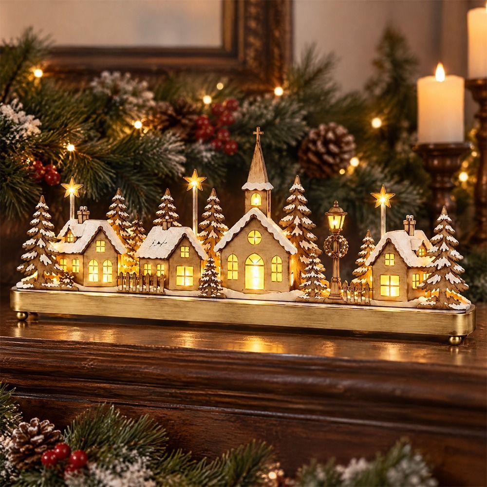 Wooden Christmas Village Mini Christmas Figurine Christmas Tabletop Decoration Tabletop