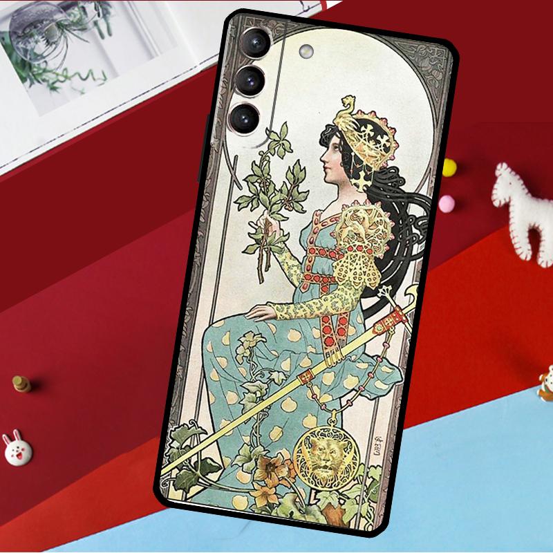 Художественный чехол Альфонса Мухи для Samsung Galaxy S23 S22 S21 Ultra S20 FE S9 S10 Note 10 Plus Note 20 Ultra