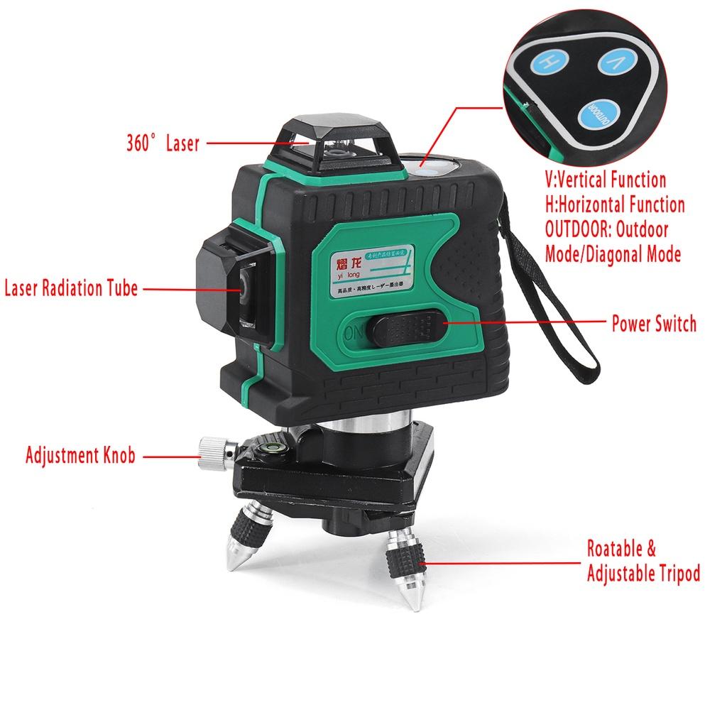 New IP-54 12 Lines 3D Green Laser Level Horizontal and Vertical Cross Build Tool Measuring Tools