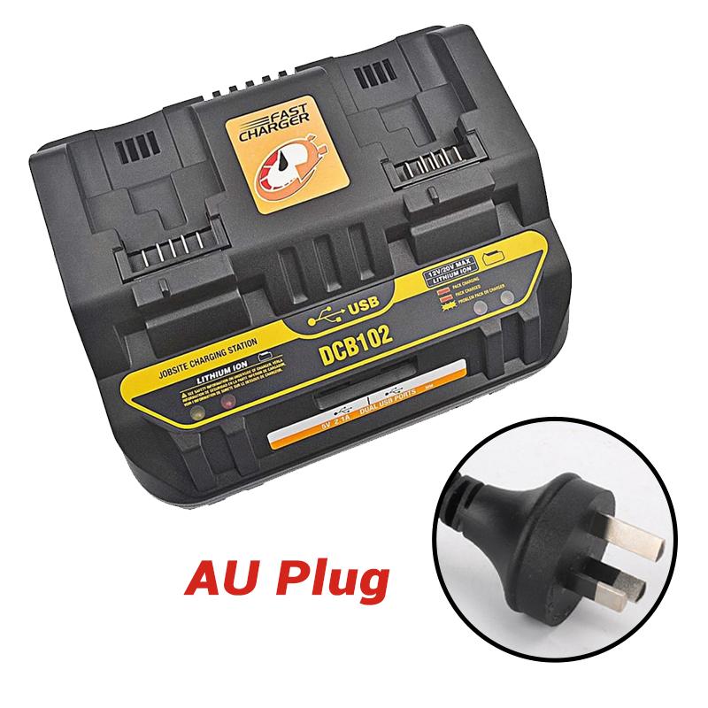 NEW Fast Charging DCB102 Li-ion Battery Charger For DeWalt 12V 14.4V 18V 20V DCB105 DCB200 Double Charging Postion with USB Port