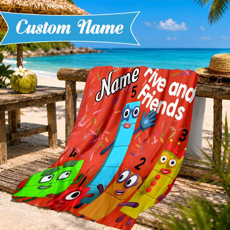 Custom Name Number Blocks Adventure Heart In Space Adventure Microfiber Beach Towel, Lightweight for Summer Travel, Swimming Pool Fan Gift