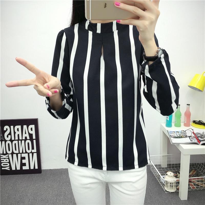 Elegant Women Long Sleeve O-neck Stripe Blouse With Premium Quality Fabric And Timeless Design