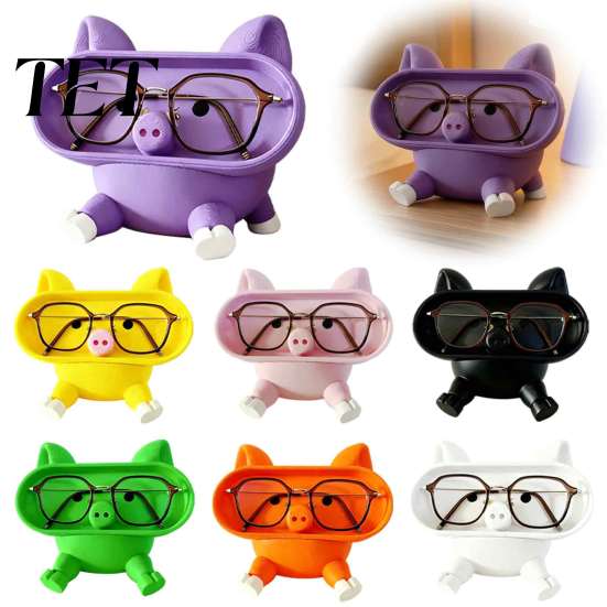 Cell Phone Stand for Desk Cartoon Pig Glasses Holder, 3D Printed Desktop Organizer, PLA Plastic Organizer Stable Decorative Ornament Office