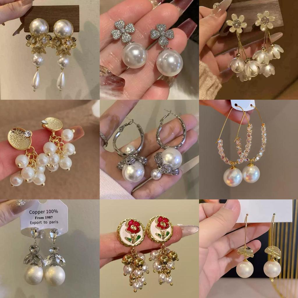 Pearl Tassel Earrings with Silver Needle & Floral Design – Medieval Vintage Style for Women