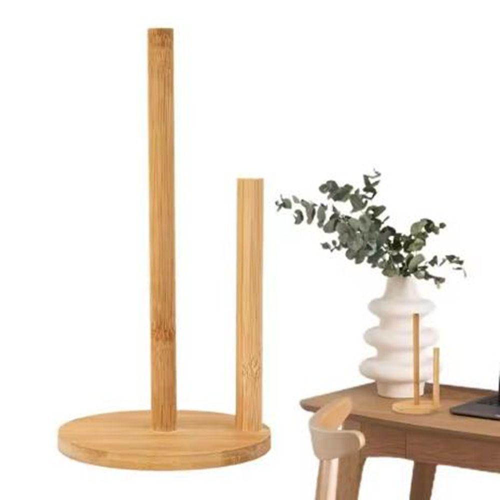 Reusable Wooden Roll Paper Towel Holder Stable Vertical Tissue Stand Stylish Napkins Rack Bathroom