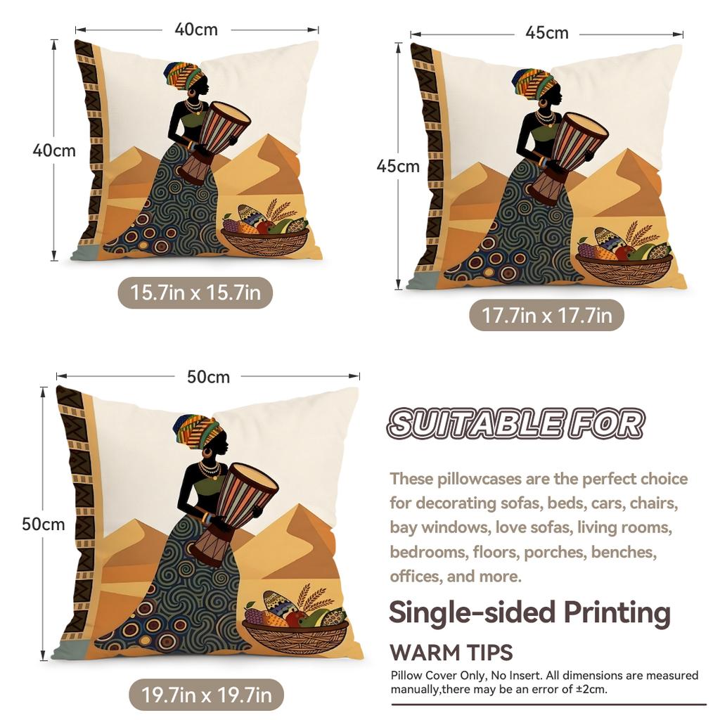 4 Pcs African-Style Figure Geometric Patterns Single-Sided Printed Pillowcase Cushion Cover For Living Room, Bedroom, Car
