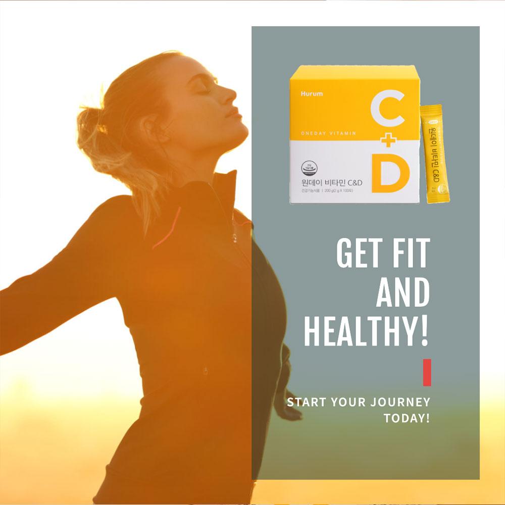 HURUM OneDay Vitamin C+D Здоровье клеток Здоровье костей Необходимый витамин C, витамин D [Упаковка BOX 2g x 100ea] [Mini Pack 2g X 10ea] Корейский витамин