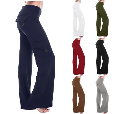 Женские модные однотонные брюки для йоги с эластичной талией и множеством карманов, повседневные брюки