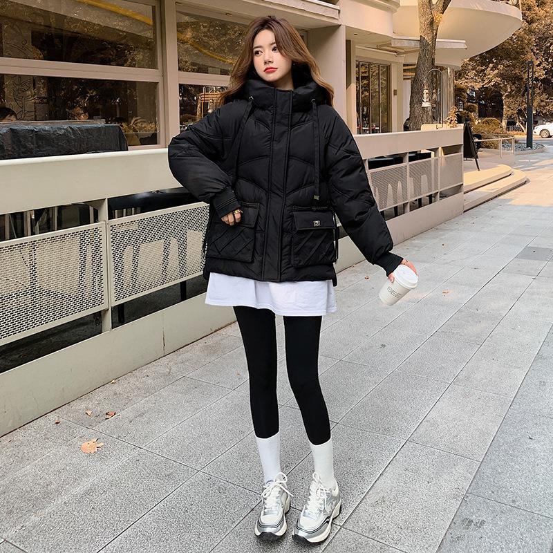 Женская одежда больших размеров осень и зима свободная повседневная куртка-тулинг с капюшоном короткая пуховая хлопковая куртка