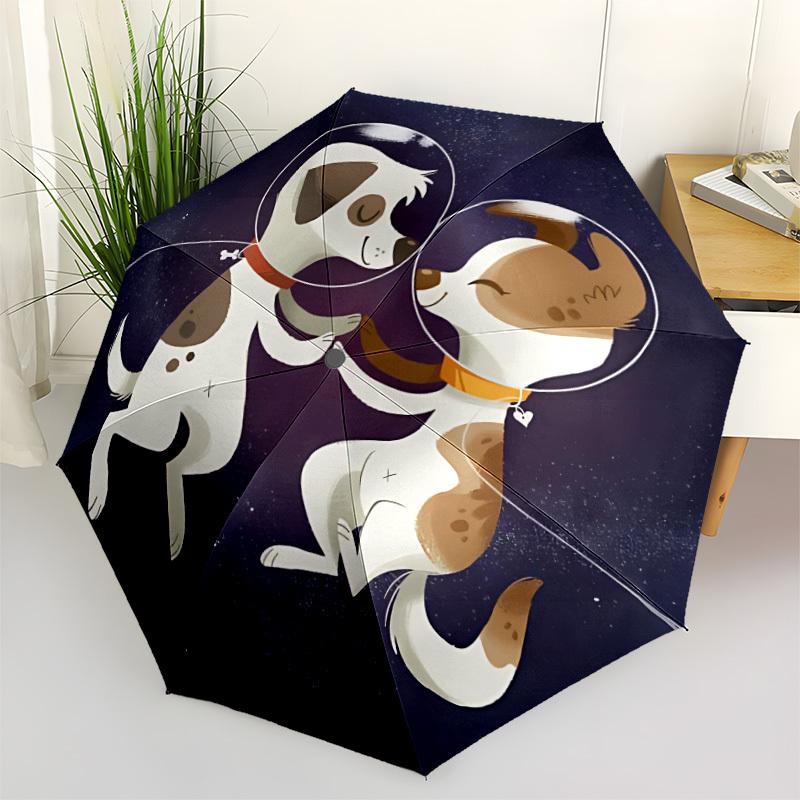 1pc Space Pals Dogs Automatic Open/Close Umbrella - Compact Travel Umbrella, 8-Rib Heavy-Duty Construction, Ideal Gift, 28078